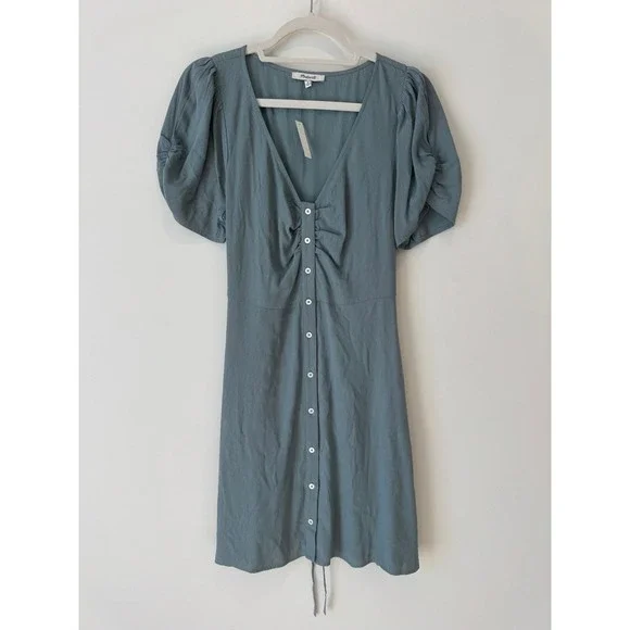 Madewell V-Neck Button-Front Mini Dress in Faded River Blue, Size 8 US, NWT - Picture 2 of 11